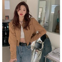 스웨이드자켓 빈티지 긴팔 재킷 여성 숏 인조 캐주얼 크롭 세련된