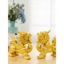 황금 비휴 장식 2개 세트 소 대