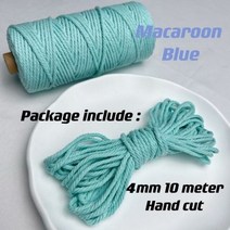 마크라메실 가방뜨개실 우동끈 마크라메DIY 여러 가지 빛깔의 마카롱 코튼 로프 수공예용 다채로운 실 DIY 재료 방 벽걸이 장식 5mm 5 야드, 5mm 5Yards, Macaroon Blue