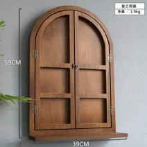 앤틱 빈티지 우드 창문 벽선반 액자모양 인테리어 소품 오브제 원룸 카페 진열 칠판, 브라운 페이크 윈도우-합판형