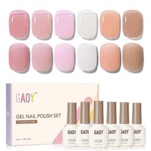 GAOY Sheer Nude 네일 폴리쉬 세트 6가지 뉴트럴 스킨 톤 U V 젤 폴리쉬 색상 네일 아트 홈 DIY 매니큐어 키트, Crystal Pink, Crystal Pink
