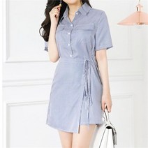 더클로 썸머 스트라이프 투피스 셔츠카라 반팔 랩원피스 OPS2459