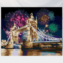 모모픽스페인팅 DIY 명화 그리기 40x50cm, 템즈강 타워브릿지 불꽃놀이