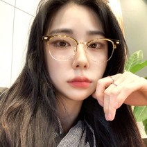 남자 여자 공용 클리어 반뿔테 하금테 브라운 사각라운드 투명 하금테안경