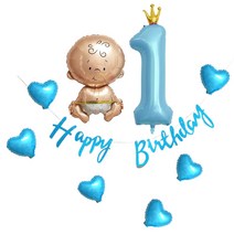 생일 가랜드 세트 곰풍선 곰돌이 유니콘 데이지 꽃풍선 아기풍선 베이비샤워 은박풍선 왕관숫자풍선 백일 돌 걸 보이 출산 임신 만삭 태교여행 셀프 촬영 소품, 06. 생일 아기4종(블루)