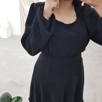피카룸 빅사이즈 신축성 좋은 니트 프릴 러블리 스퀘어넥 퍼프소매 니트 블라우스