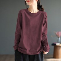 WZC 봄가을 여성 순면 티셔츠 무지 라운드 긴팔 풀오버 베이직 기본 상의 면티 빅사이즈 6컬러
