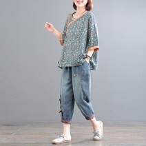 빅사이즈 상하 세트 투피스 면 린넨 여름 코디 엄마옷 40대 50대 60대 케주얼 나들이 데일리룩 루즈핏