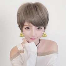 여자 패션 숏컷 숏컷가발 디자인가발, 보노 통 가발-다크브라운(망 없, 1