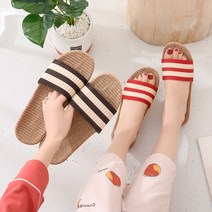 달밤마켓 라탄비치슬리퍼 스트라이프 왕골거실화 층간소음방지실내화 커플화 사무화, 240~245 핑크37-38-MWBM02