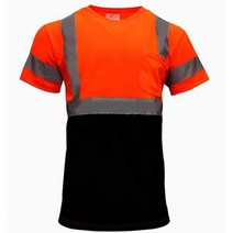 Hi Vis-숏 긴 소매 안전 티셔츠 반사 투톤 오렌지 네이비 라운드 칼라 작업 셔츠, Orange Navy Short, L