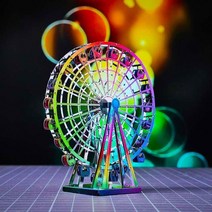 [해외] DIY 수제 3D 금속 직소 퍼즐 어린이용 네덜란드 풍차 관람차 등대 로고 다채로운 조립 모델 장난감, [21] Ferris Wheel-XC