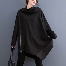 여성용 블랙간지 하이넥 언발 가오리 티셔츠 1S707