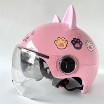 전기 자동차 헬멧 헬멧 성인 남녀 사계절 여름 귀여운 고양이 귀 성인 오토바이 배터리 자동차 하프 헬멧, 한 사이즈, 핑크 캣-더블 W 렌즈-프리 고양이 귀