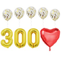 고백하는날 은박 숫자 이니셜 백일상 100일 기념일 하트 컨페티 풍선세트, 1세트, 골드300일♥