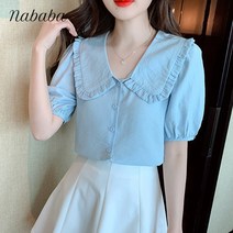 나바바 NB774 여성 러블리 빅카라 셔링 반팔 블라우스