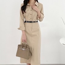 [랜덤플레이] 트렌치 벨트 간절기룩 셔츠 H 롱 원피스