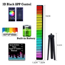 FTOYIN 크리 에이 티브 RGB 음악 사운드 라이트 바 5V USB 16/32Led App 제어 Led 리듬 야간 조명 업 음성, 20 3D  Battery MB