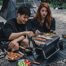 Apnoo 휴대용 아웃도어 접이식 스테인레스 캠핑 바베큐 그릴, 블랙