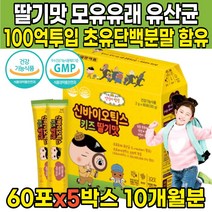 100억 투입 딸기맛 모유 유래 어린이 키즈 4살 5살 6살 7살 8살 9살 4세 5세 6세 7세 8세 9세 초등학생 유산균 분말 가루 스틱 락토바실러스 루테리 신바이오틱스, 60포 X 5박스 (10개월분)