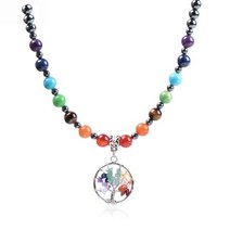 블러드스톤 비즈 목걸이 원석 패션 2022 천연 보석 스톤 블랙 적철광 7 차크라 생명의 나무 남자 목걸이 펜