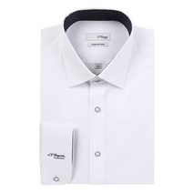 [듀퐁]23년 SS 슬림핏 솔리드 스트레치 스판 소매자수 배색 화이트 긴팔와이셔츠 -SE3SM22LS933SWH