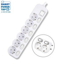 스마트파워탭 국산 LED 메인 개별 과부하차단 6구 멀티탭 + L자2구 + 안전커버, LED 개별6구 2.5m + L자2구