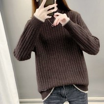 스타일여성 겨울 베이직 슬림 배색 루즈핏 목 폴라 데일리 터들넥 여자 니트 티셔츠 스웨트 AYBYKN0440