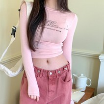 여자 모달 봄옷 라운드넥 초슬림 쫄티 레터링 긴팔티