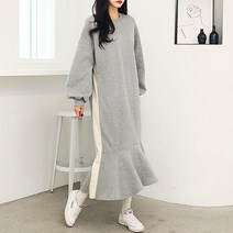 베시시걸 기모 파스텔 사이드배색 밑단프릴 루즈핏 롱원피스 빅사이즈 임부복