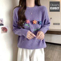 올리비에스클로젯 플라워 자수 폼폼이 라운드 니트 O2210KN157D