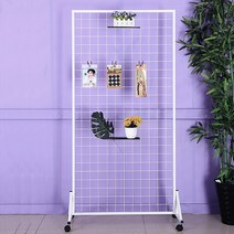 이동식 네트망 상품 판매대 작품 전시대 철재 파티션, 화이트) 150x200 휠 포함