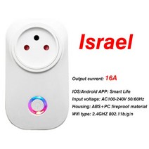 대한민국 EU 스마트 플러그 WiFi 소켓 전력 에너지 미터 10A/16A 모니터 타이밍 기능 Tuya SmartLife APP 제어 작동, 2pcs, Israel