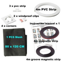 조정 가능한 DIY 정의 자기 창 화면 모터홈 이동식 세척 보이지 않는 플라이 모기 스크린 그물 메쉬, White net Black PVC, W 80cm x H 120cm