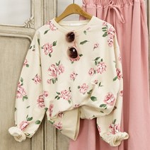 로즈 패턴 루즈핏 박스 긴팔 플라워 맨투맨 롱티