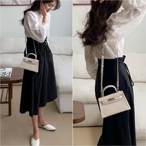 스트링 주름 플레어 미디 스커트