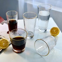 신형 고급 금테두리 망치 컵 순수 수제 망치 나무 무늬 유리 물컵 주스 컵 금테두리 유리컵, 4번(금테 없음), 301-400ml