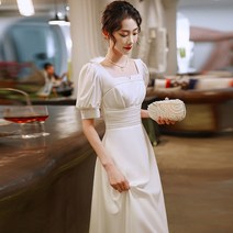 [항공배송] 화이트 이브닝 가운 착용 공식 행사 프랑스어 작은 원피스 파티 약혼 원피스