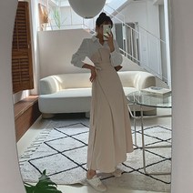 떳다그녀 다이픈 배색 셔츠 롱 원피스