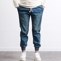 [투뎃] 남성용 빈티지 워싱 스판 밴딩 조거 데님 팬츠