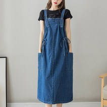 넷투넷코리아 여성 멜빵 데님 루즈핏 롱 H라인 원피스 데일리룩