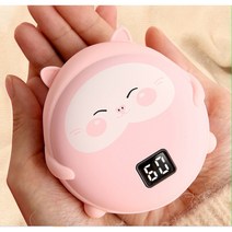 대용량 10000mah 충전식 손난로 양면발열 온도표시기능 휴대용 귀여운 동물캐릭터 보조배터리 5핀 C타입 겸용 어린이 커플 연인 졸업 입학 크리스마스 선물 전기 전자핫팩, 핑크