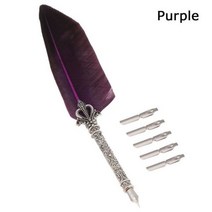 금속 깃털 만년필 5 개 펜촉 고급 잉크 펜 서명 펜 문구 쓰기 도구 학습 사무실 공급, Purple, Purple