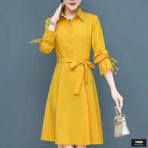 가바바 여성 빅사이즈 셔츠원피스 컬러가 매력적 리본소매 캐주얼 카라넥 주름 미니피스 G53824