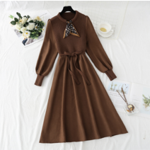 여성 봄 코듀로이 빈티지 니트 패치워크 vestidos de mujer 원피스 271