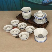백자 실용적인 연화문 투각 개완 개합 다기세트(블루), 단일속성