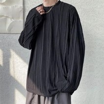 WZC 봄가을 남성 티셔츠 주름 무지 라운드 긴팔 이너 상의 기본 베이직 빅사이즈 4컬러 S~5XL