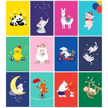 마음담아 60장세트 귀여운 일러스트 캐릭터 비비드 동물 엽서, 60장, 엽서60장세트