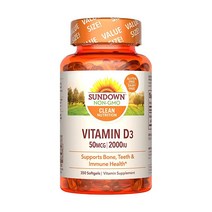 Sundown 면역 지원을 위한 비타민 D3 GMO 프리 유제품 글루텐 인공 향료 없음 50mcg 2000IU 소프트젤 350개 미국직송 334574, 350 Count (Pack of 1)