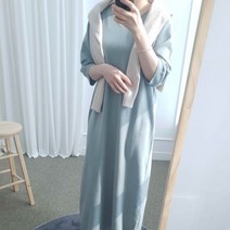 4colors 보들보들 컬러 소프트 간절기 봄 가을 브이넥 반팔 7부 칠부 롱 맥시 니트 원피스